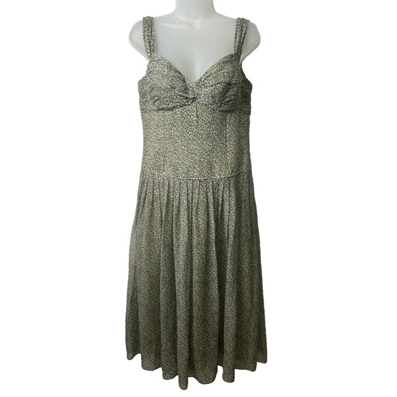 NEW Teri Jon Rickie Freeman Dress 10 Chiffon Pintuck Green Animal 100% Silk A43 - Picture 1 of 7